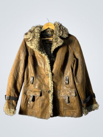 Brown Leather Jacket with Fur Trim