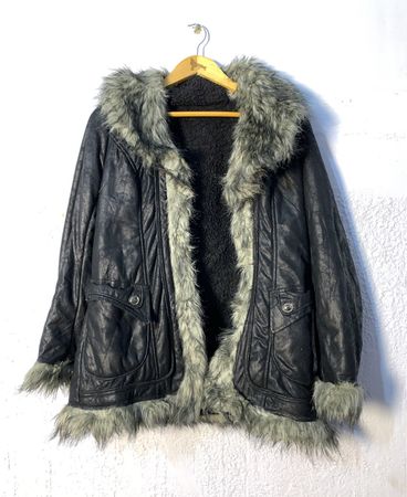 Black Leather Jacket with Fur Trim