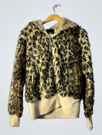 RED Faux Fur Leopard Print Hooded Jacket