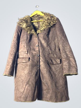 Brown Leather Coat with Fur Trim