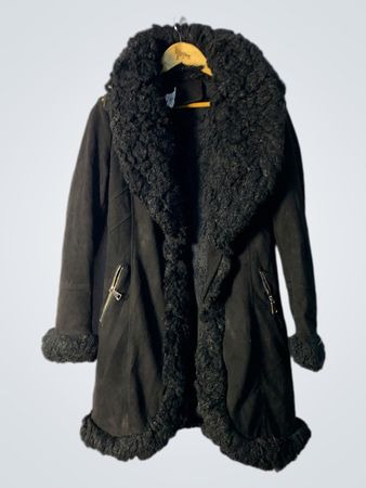 Black Faux Suede Jacket with Fur Trim