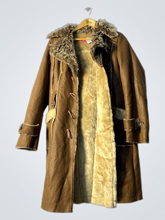 Brown Leather Coat with Fur Trim
