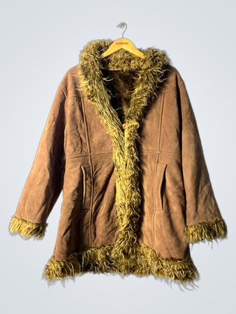 Unbranded Brown Suede Hooded Jacket with Fur Trim