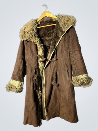 Unbranded Brown Faux Suede Fur Trim Hooded Coat