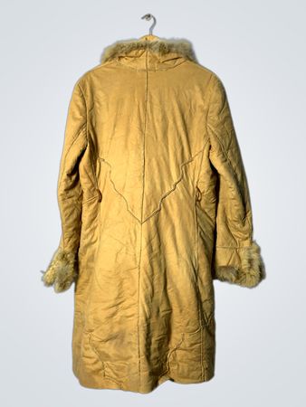 Tan Fur-Trimmed Long Coat