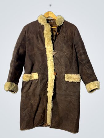 Unbranded Brown Suede Coat with Shearling Trim
