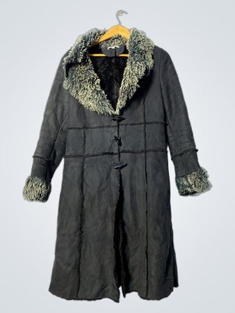 Long Black Coat with Fur Trim