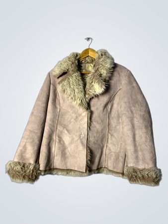 Taupe Faux Suede Jacket with Fur Trim