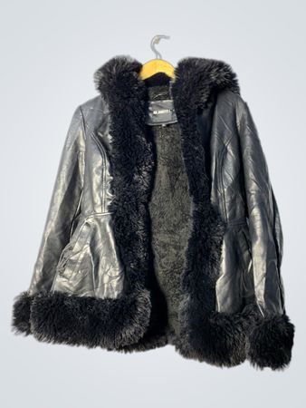 GLAMDOLL Black Leather Jacket with Fur Trim