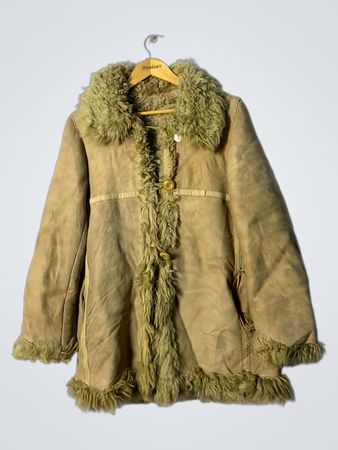 Unbranded Beige Suede Jacket with Fur Collar