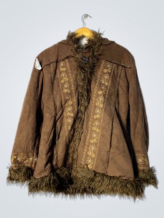 Brown Suede Jacket with Fur Trim and Embellishments
