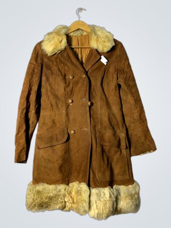 Brown Suede Coat with Fur Trim