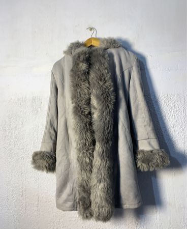 Grey Fur Trimmed Coat