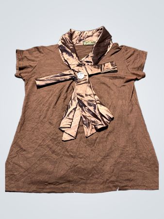 Promises Brown Bow Collar Short Sleeve Top