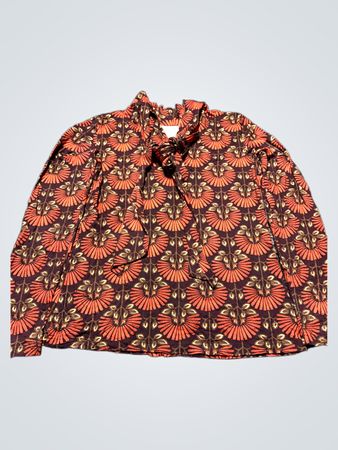 Blouse with Orange Floral Pattern