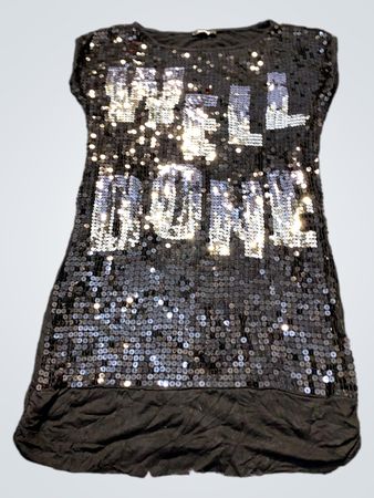 Sequined Black Top with WELL DONE Text