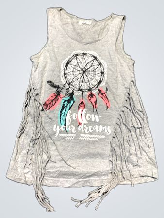 Gray Fringe Tank Top with Dreamcatcher Design