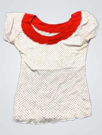 White Blouse with Red Collar