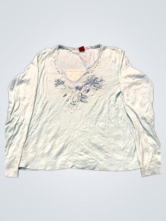 Light Blue Long-Sleeve Shirt with Floral Embroidery