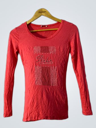 Red Long-Sleeve Rhinestone Top
