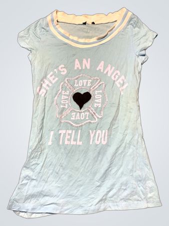 Light Blue T-Shirt with Pink Graphic
