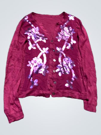 Pink Long-Sleeve Blouse with Floral Embroidery