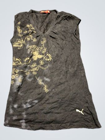 Black Sleeveless Top with Gold Design