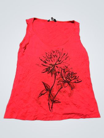 Red Sleeveless Dress with Floral Design