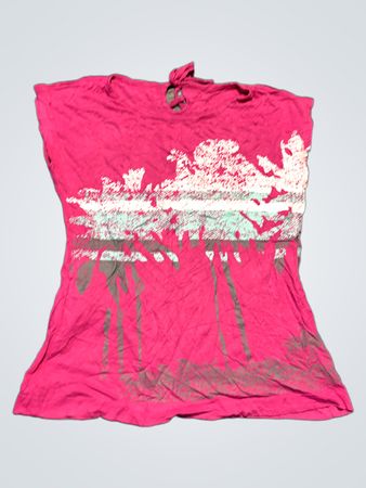 Pink Sleeveless Top with White and Gray Design