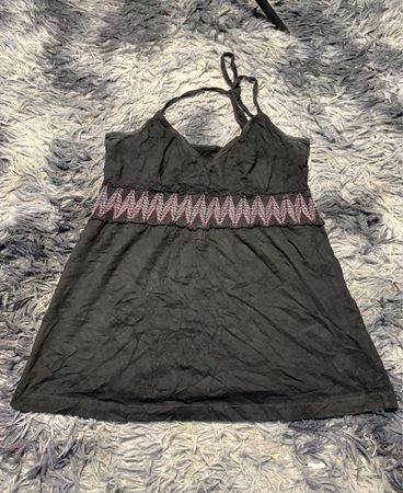 Black Tank Top with Pink and White Embroidery