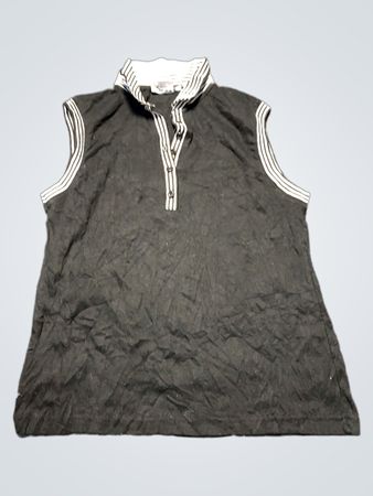 Black Sleeveless Shirt with White Striped Collar and Sleeve Accents
