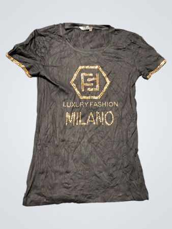 Black T-Shirt with Gold Logo and Text