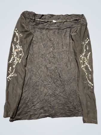 Black Long Sleeve Top with Beaded Sleeves