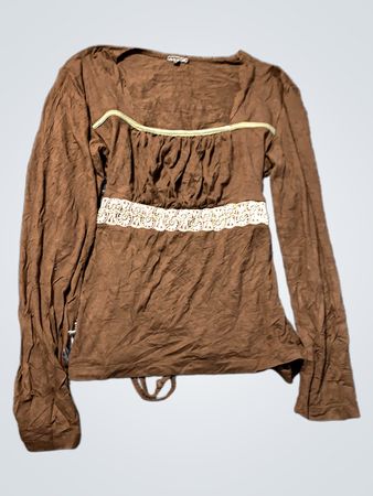 Brown Long-Sleeve Top with White Accents
