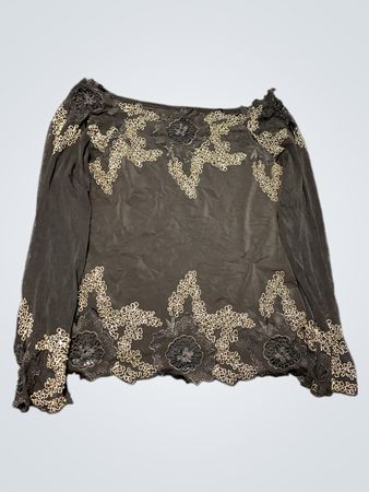 Black Long-Sleeve Top with Gold Embellishments