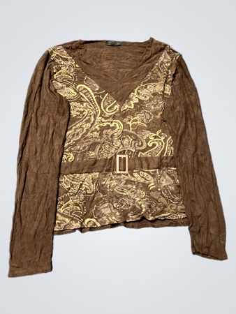 Brown Long-Sleeve Top with Gold Accents