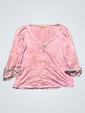 Pink Blouse with Lace Trim