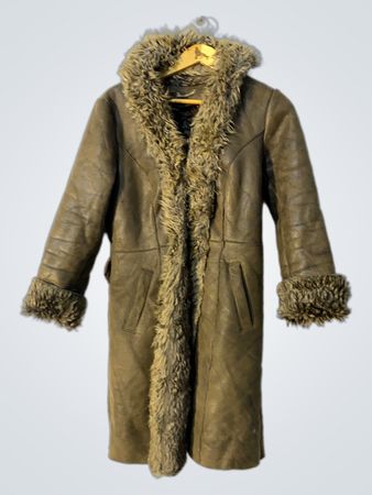 Brown Leather Coat with Fur Trim