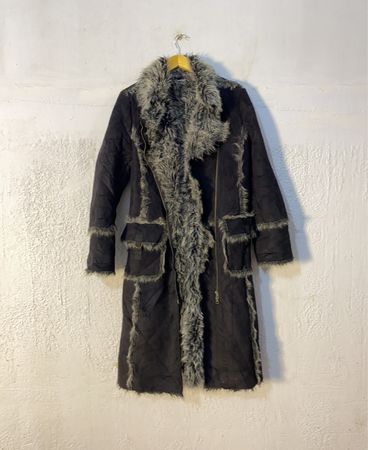 Long Black Fur-Trimmed Coat