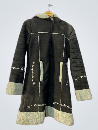 Unbranded Black Faux Suede Embroidered Coat