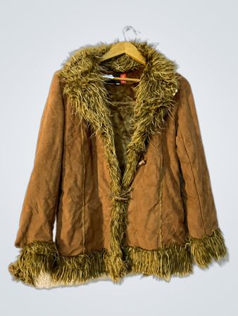 Brown Faux Fur Trimmed Suede Jacket
