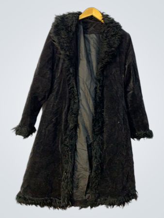 Black Velvet Fur Trimmed Long Coat