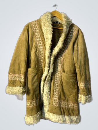 Brown Suede Fur Trimmed Coat