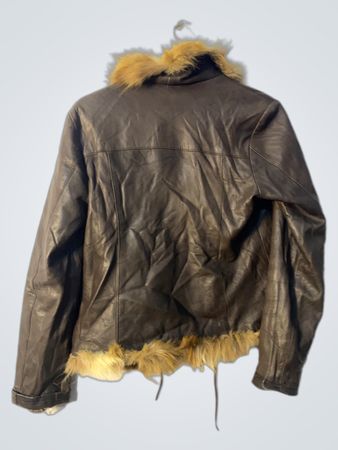 Brown Leather Jacket with Fur Trim