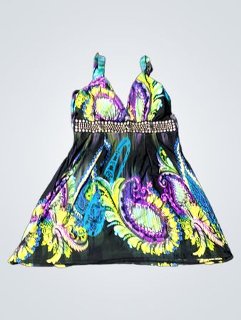 Women's Paisley Print Halter Top with Embellished Waistband