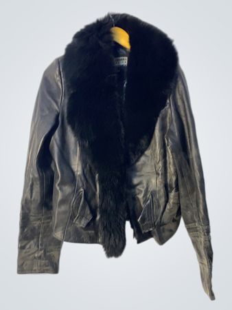 Black Leather Jacket with Fur Collar
