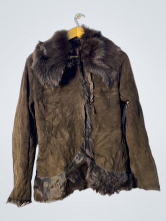 Brown Suede Jacket with Fur Trim