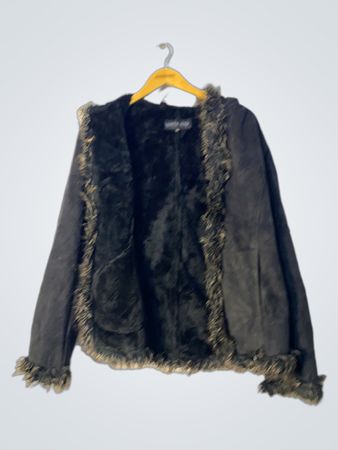 Black Faux Fur Trimmed Hooded Jacket