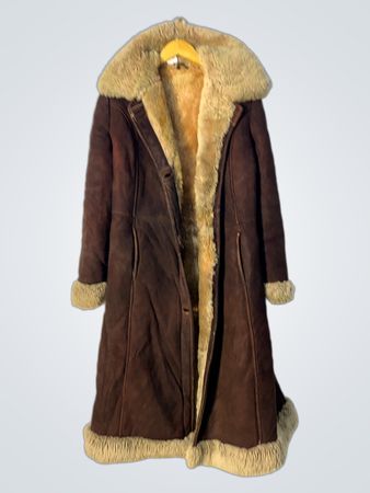 Long Brown Suede Shearling Coat