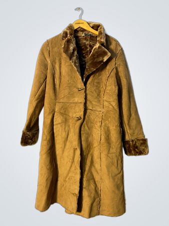 Brown Faux Suede Fur Trimmed Coat